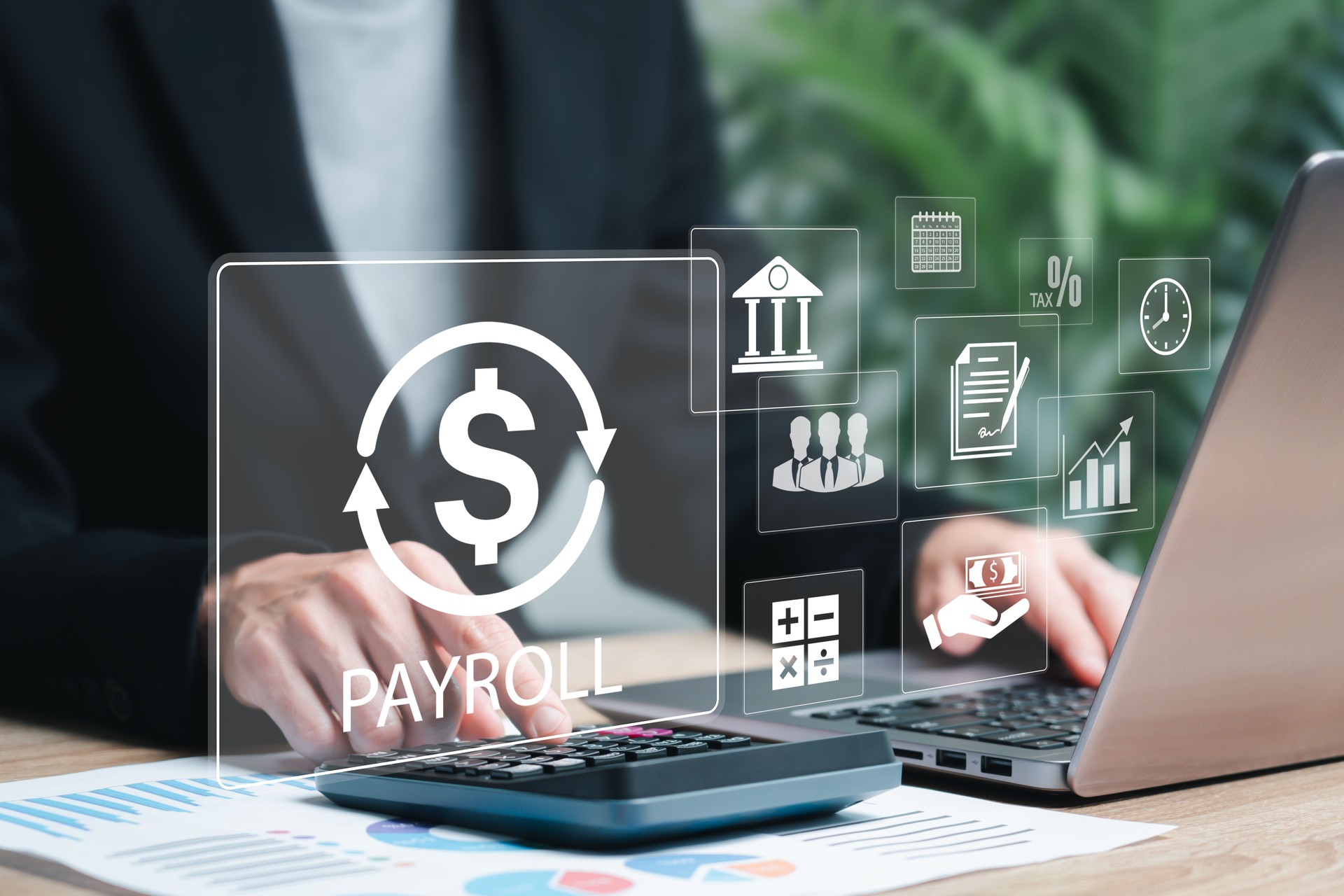 Concepto de gestión de finanzas empresariales de nómina, Cálculo de salario, Sistema automático de pago de salario, Gestión de pago de empresarias, Tecnología para el pago de salario, Financiero, Contabilidad